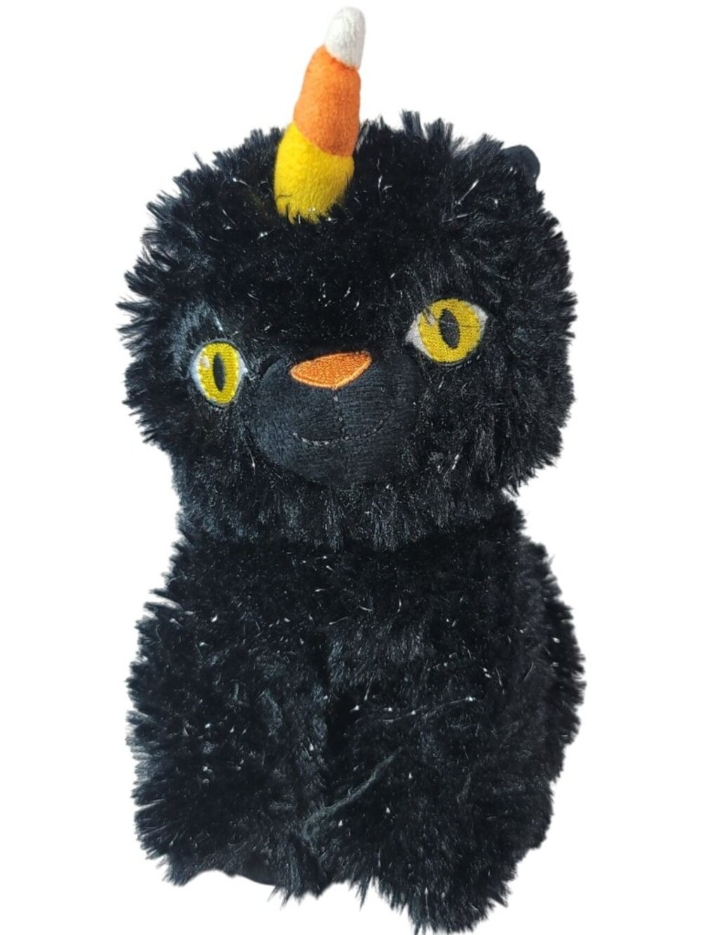 Hallmark Halloween Black Cat Plush 8" Sparkly Fur Caticorn Holiday Candy Corn